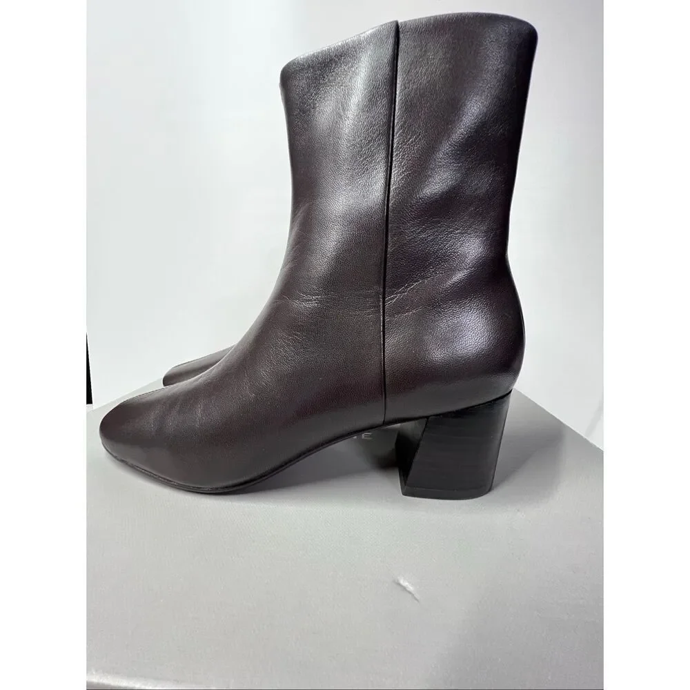 Everlane THE DAY BOOT Dark Brown Leather Ankle Boots Block Heel Minimalist 5 NWB